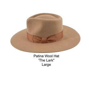 Patina The Lark Tan Wool Felt Wide Brim Fedora Hat Handcrafted Ecuador Large NEW